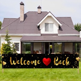 Kimini-Ki Large Welcome Back Banner for Work Office School, Welcome Home Returning Party Decorations, Welcome Yard Sign, Housewarming, Military, Family, Homecoing from Deployment Party Decorations