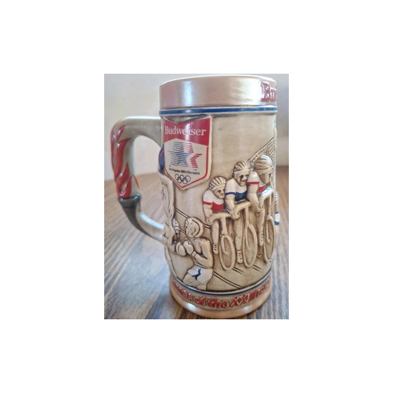 Budweiser Vintage 1980 Budweiser Stein Beer Mug 1984 Olympics Soccer