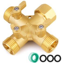 SIGURANTA Garden hose splitter, Brass 3 Way High Flow with Valve 3/4GHT splitter Connector (3 - way flow division 1PCS)