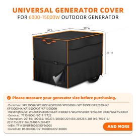 SHINVAN Outdoor Generators Cover 30x30x26 inch, Waterproof & Heavy Duty Cover & Windproof for Most Generators 5000-1500 Watt, Black