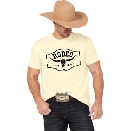Western Cowboy Rodeo Shirts Mens Vintage Cow Skull Graphic Tees Boho Country Concert Music T-Shirts Sleeveless Cotton BlendColor: Apricot, Size: 4 XL