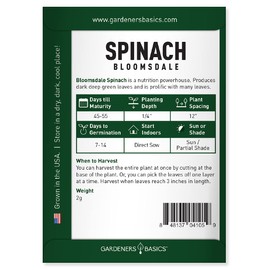 Gardeners Basics, Bloomsdale Spinach Seeds for Planting is A Great Heirloom, Non-GMO Vegetable Variety- Great for Indoor, Outdoor and Hydroponics Gardening