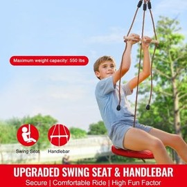 Happybuy 65 ft Zipline Kit for Kids & Adults, Up to 500 lb, Backyard Outdoor Entertainment, Quick Setup with Nylon Safety Harness, Seat & Handlebar