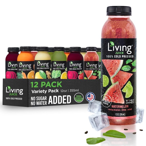 O2 Living Juice Organic Cold-Pressed Variety Pack + Watermelon, No