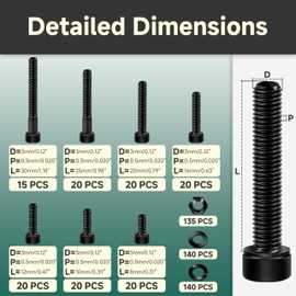 EASTPUK 550Pcs M3 Screw Assortment Kit, M3 x 8/10/12/16/20/25/30mm Grade 12.9 Carbon Steel Metric Hex Socket Head Screws Nuts and Flat Washers, Black Machine Screw Assortment Kit for 3D Printing