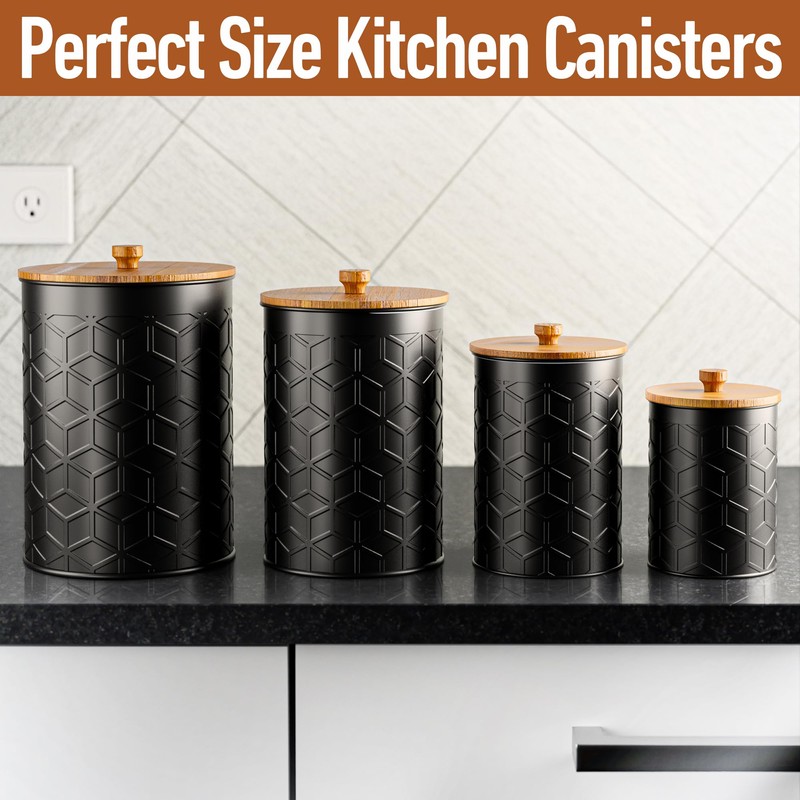Kitchen Canisters for Countertop Set of 4 - Textured Iron
