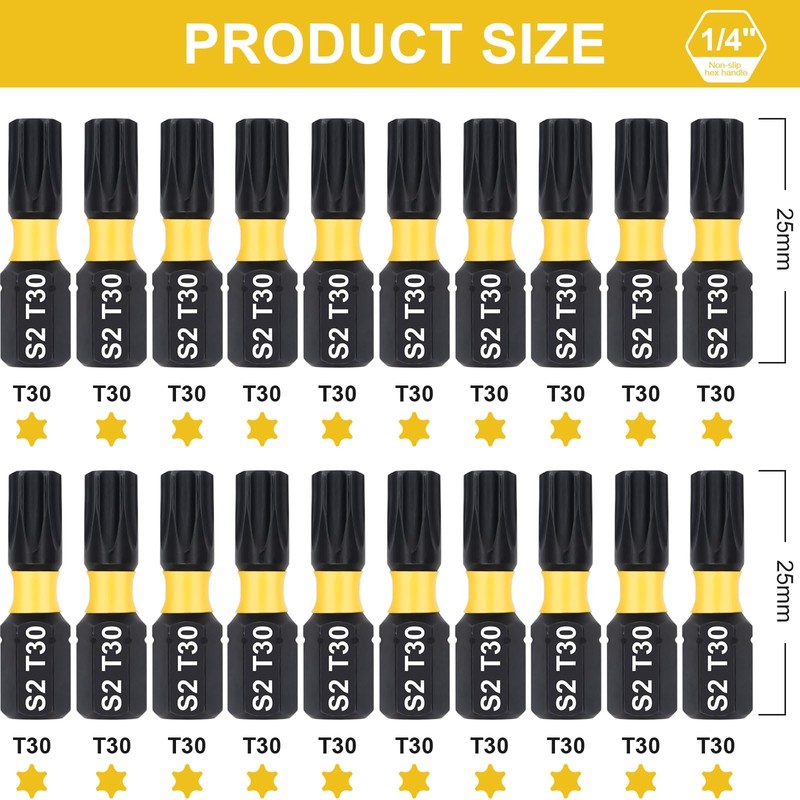 DAKCOS T30 Torx Bit, Impact Driver Bits, 1/4" Screwdriver Bit