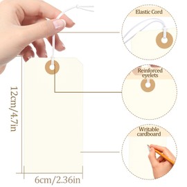 Liatinbo Gift Tags with Elastic String,Blank Shipping Tags Large Marking Gift Bags Tags Writable Price Tags Inventory Tags (Yellow, 120 Count (Pack of 120))