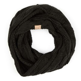 C.C Kids Cable Knit Infinity Scarf For Boys Girls - Comfortable Soft Warm Children Youth Knit Muffler (Black)