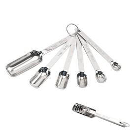 Fayemint Set of 6 Stainless Steel Measuring Spoons, Stainless Steel Kitchen Measuring Spoons, Stainless Steel Measuring Spoon Set, with Volume Scale, for Kitchen Spices, Liquids, Ice Cream