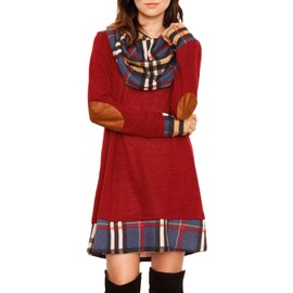 Ancapelion Women's Long Sleeve Mini Dress, Chequered Turtleneck Knit Dress, A-line Sweater, Autumn Dress, Loose Sweater Dress for Winter, Autumn - red, size: s