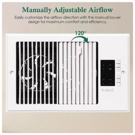 VallisCo Register Booster Fan 6" x 10" with Negative Ion, Manual Airflow Direction Control, Quiet 10-Speed Heating Cooling AC Vent Fan with Remote & Thermostat Control for Wall Floor, White