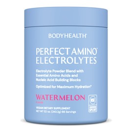 BodyHealth PerfectAmino Electrolytes Powder No Sugar, Hydration Fasting Keto Zero Sugar Electrolytes Drink Mix with Trace Minerals - NSF Certified for Sport - Watermelon - 66 Servings