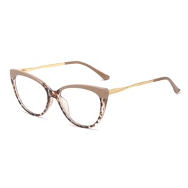LJCZKA Vintage Blue Light Filter Glasses Women's Cat Eyes Glasses Without Prescription Women's Cat's Eye Glasses Frame Metal Anti Fatigue, Brown leopard, One size