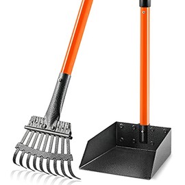 Pooper Scooper, Long Handle Dog Pooper Scooper for Medium Small Dogs Heavy Duty, Pet Supplies Stainless Metal Tray and Rake Set, Use on Grass, Dirt or Gravel