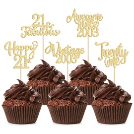 30 piezas de adornos clásico para cupcakes 2003 con purpurina para 21 cumpleaños, 21 fabulosas selecciones de cupcakes impresionantes desde 2003, decoraciones para tartas para 21 cumpleaños,
