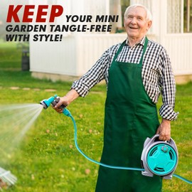 50FT Retractable Garden Hose Reel, Lightweight & Portable Hose Reel with 6 Patterns Spray Nozzle, Suitable for US Standard Hose Connection, Great for Patio Watering