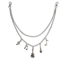 3D Mini Guitar and Microphone Charm Pant Chain, Music Notes Pendant Trouser Punk Accessories, Hip Hop Layered Belt Chains, Music Lover Jewelry Pocket Chain