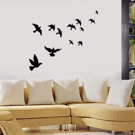 WOHAHA Flying Birds Wall Decal - Black Bird Stickers, Nature Themed, Creative Wall Art - 12pcs