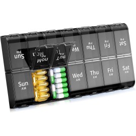 Daviky XL Large Weekly Pill Organizer 2 Times a Day, Extra Big 7 Day Box Black