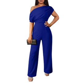 YMDUCH Women's Casual Sleeveless Off Shoulder Wide Leg Long Pant Jumpsuits Royalblue