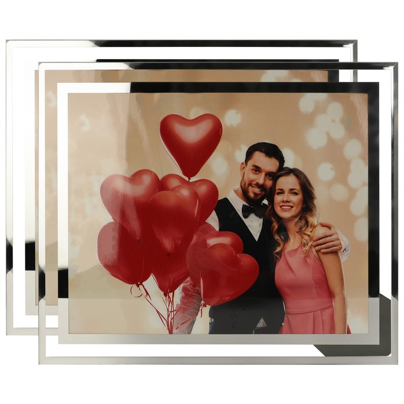 Cokiyaya 8"×10" Silver Glass Picture Frame, Crystal, Glass, 2 Pack,