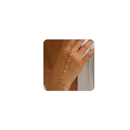 JotCa Hand Chain Bracelet for Women Dainty 18K Gold Plated Cubic Zirconia Rhinestone Chain Ring Bracelet Adjustable Trendy Jewelry
