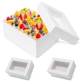 Wowxyz 12pcs 14x10x6.5 Cake Boxes Rectangle Quarter Sheet 1/4 Sheet Bakery Boxes with Window - Donuts, Pastry Baking Cake, Pie White Cardboard Treat Packaging