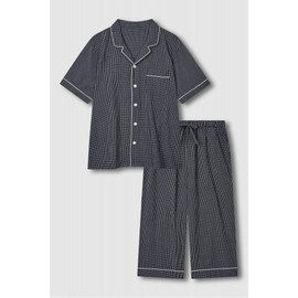 JAJU [JAJU] Men's Cotton Rayon Seersucker 3/4 Sleeve Pajama Set_Light Navy