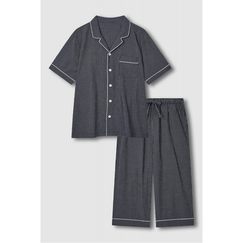 JAJU [JAJU] Men's Cotton Rayon Seersucker 3/4 Sleeve Pajama Set_Light