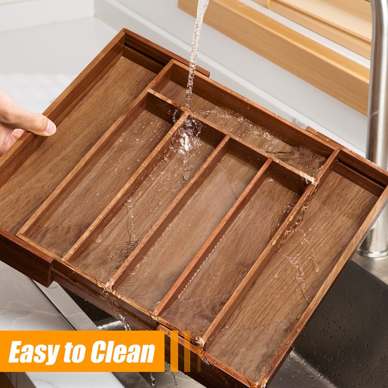 Bellsal Acacia Silverware Organizer Kitchen Drawer Organizer Expandable Bamboo Utensil