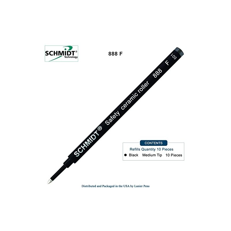 888F Pack of 10 Black Ceramic Rollerball Refills