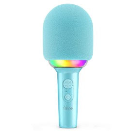 FIFINE Wireless Bluetooth Karaoke Microphone with Built-in Speaker, Portable Singing Microphone for Kids Adults Party Gifts with RGB LED Lights, Magic Voice, for Phone-AmpliSing E2 Blue