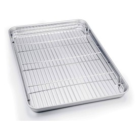 TeamFar Baking Sheet with Cooling Rack, Stainless Steel Half Size Cookie Sheet Pan and Baking Rack Set, 20’’×14’’×1’’, Non Toxic & Rust Free, Thick & Heavy Duty, Mirror Finish & Dishwasher Safe