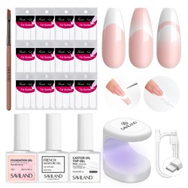 Saviland UV Gel Nail Lamp Kit : French Tip Tools with Mini Nail Lamp for Beginners French Tip Nail Stickers French Nail Brush White Gel Nail Polish Quick-Dry Nail Lamp French Tips Guides for Nail Art