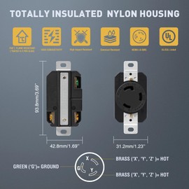 Yomiuwo NEMA L6-30R Flush Mount Locking Receptacle, 30 Amp 250V Twist Lock Outlet, 2 Pole 3 Wire Grounding Industrial Grade Heavy Duty Socket, UL Listed for Generator, RV, Marine & Welding 2 Pack