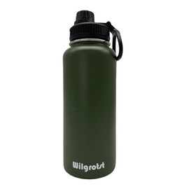 Wilgrotst Stainless Steel Vacuum Flask 32oz Double Walled Water Bottle with Straw, Wide Mouth, 3 Lids and Handle - Outdoor Camping Cycling Water Bottle with Gift Box (Green)
