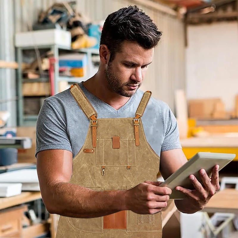 AACGIN Leather Welding WorkShop Apron with 5 Pockets HeatFlame Resistant