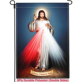 Divine Mercy Jesus Garden Flag Christian Sacred Heart of Jesus Amercian Flags for Outside 12x18 Double Sided Faith Over Fear Flag Outdoor House Yard Easter Decorations Religious Garden Flag
