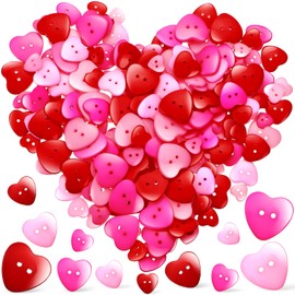Zeyune 240 Pcs Heart Buttons Assorted Two Holes Love Shaped Cute Buttons 12.5mm 15mm 20mm 25mm for Valentine Gift DIY Crafts Scrap Booking Sewing(Red,Pink,Rose Red)