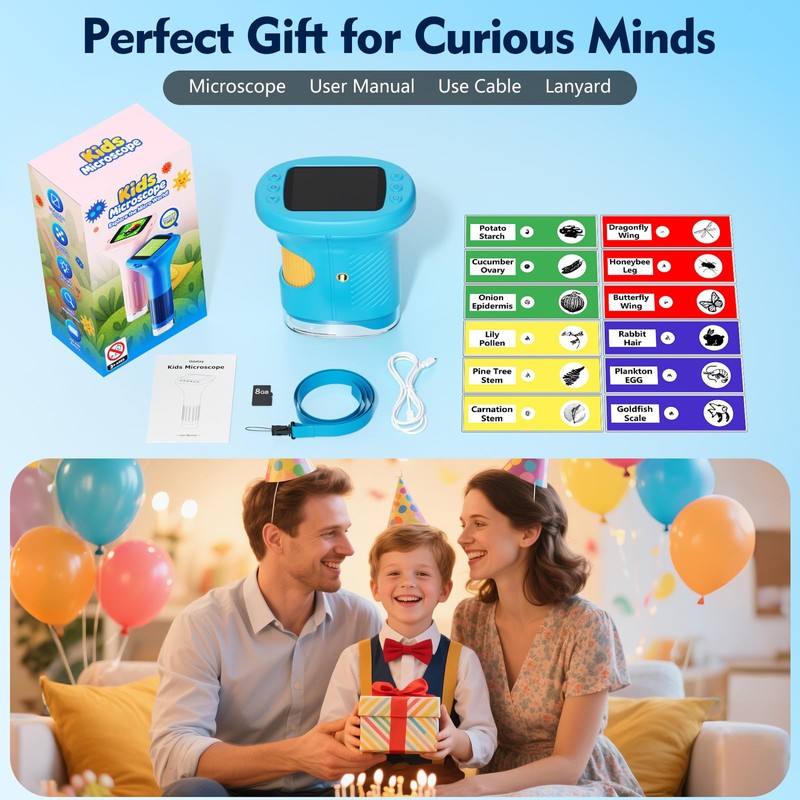 Kids Handheld Microscope Toys 4K 2.4" Screen Rechargeable Digital Kids