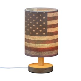 ALAZA American Flag Patriotic Bedside Table Lamp with USB Port for Bedroom Nightstand Lamps Night Light Linen Fabric Shade Cylinder Desk Lamps