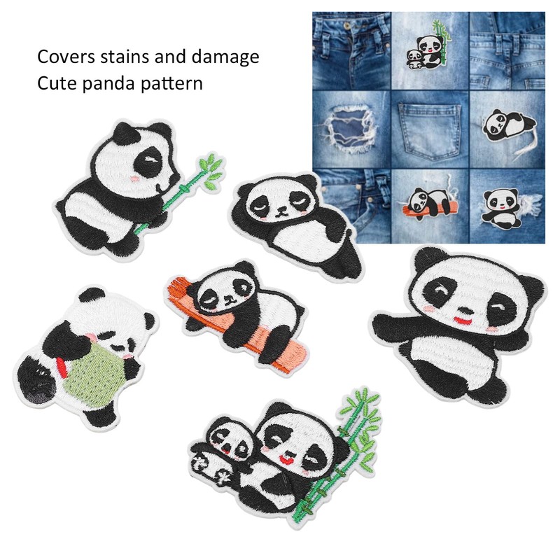 GLOGLOW Panda Embroidery Patch 6 Panda Iron on Patches for