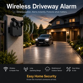Wireless Driveway Alarm for Home Security – Waterproof Motion Sensor Alert for Garage Yard Gate