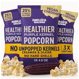Purplesful Purple Corn Popcorn, Silkier, Creamier & Healthy Popcorn, Vegan-Friendly, Non-GMO, Flavorful Popped Corn Gourmet Snack, Vegan Cheddar, Big Bulk Pack - 4.8 Oz Per Pack (Pack of 3)