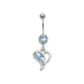 Dangle Crystal Heart 316L Surgical Steel Belly/Naval Bar | 10mm Curved Bars (Blue)