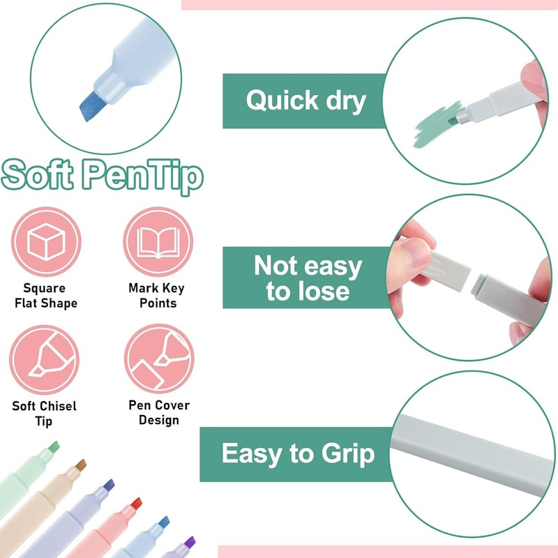 YanBous Pack of 16 Pastel Highlighters - Aesthetic Highlighter Pens