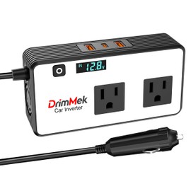 DrimMek 200W Car Power Inverter, Car Plug Adapter Outlet 12V to 110V Converter with 24W USB Fast Charging Port, Dual AC Outlet for Laptop, Vehicles, Camping (LED Display)