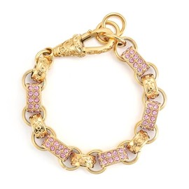 New 13mm Gold-Plated Gypsy Link Belcher Bracelet with Pink Stones – 7.5-Inch Adjustable Length, 77g Weight – Statement Chain Design with 28 Sparkling Stones – Elegant & Luxurious Jewellery for Women