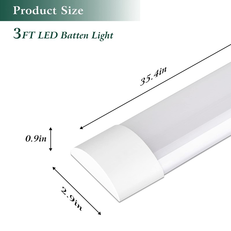 colmeguna 2 Packs 3FT LED Batten Light, Ultra Light Slim